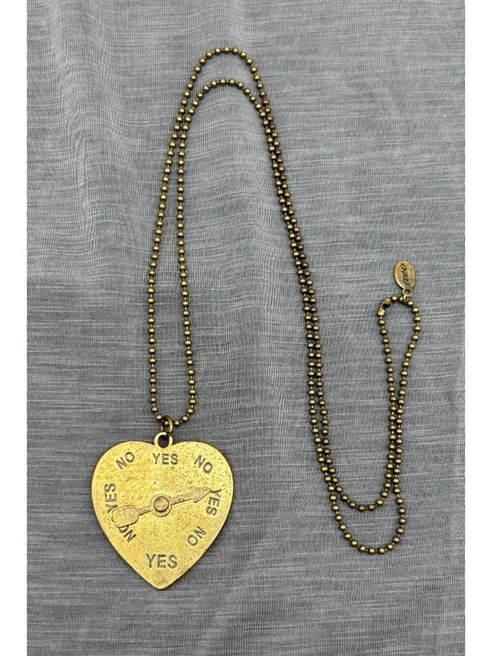 AEO Vintage Style Yes No Love Heart Spinner Necklace Gold Tone Ball Chain Signed